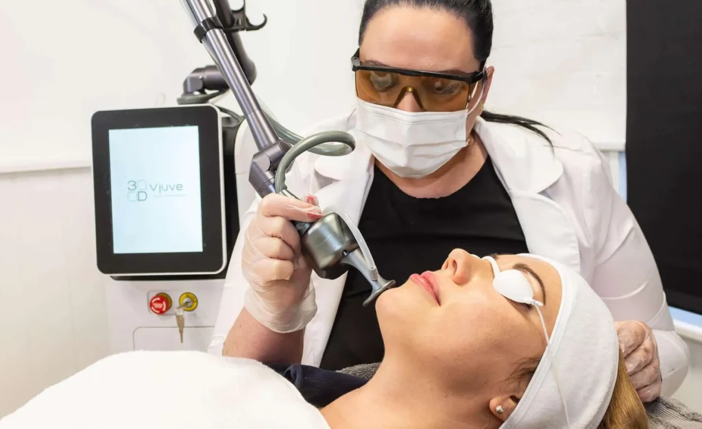 Pigmentation treatment options including laser therapy, chemical peels, and skincare for dark spots.